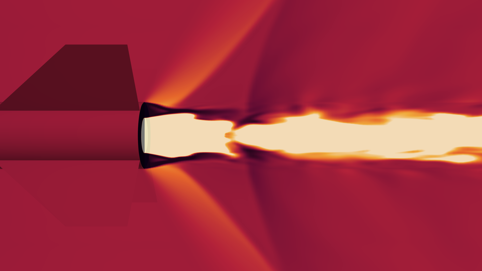 Mach number at the rocket's base and in the motor's exhaust at Mach 1.165