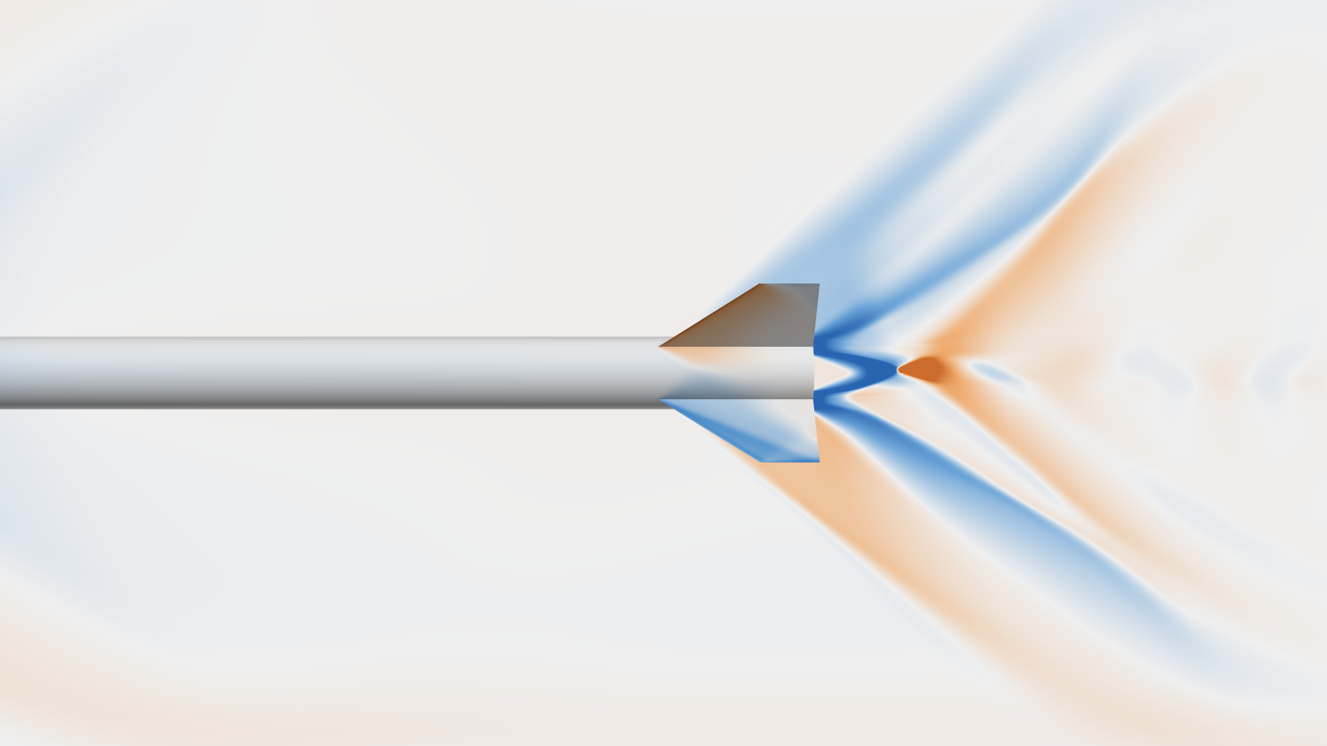 Pressure coefficient over the rocket's fins and base as the flow starts at Mach 1.6